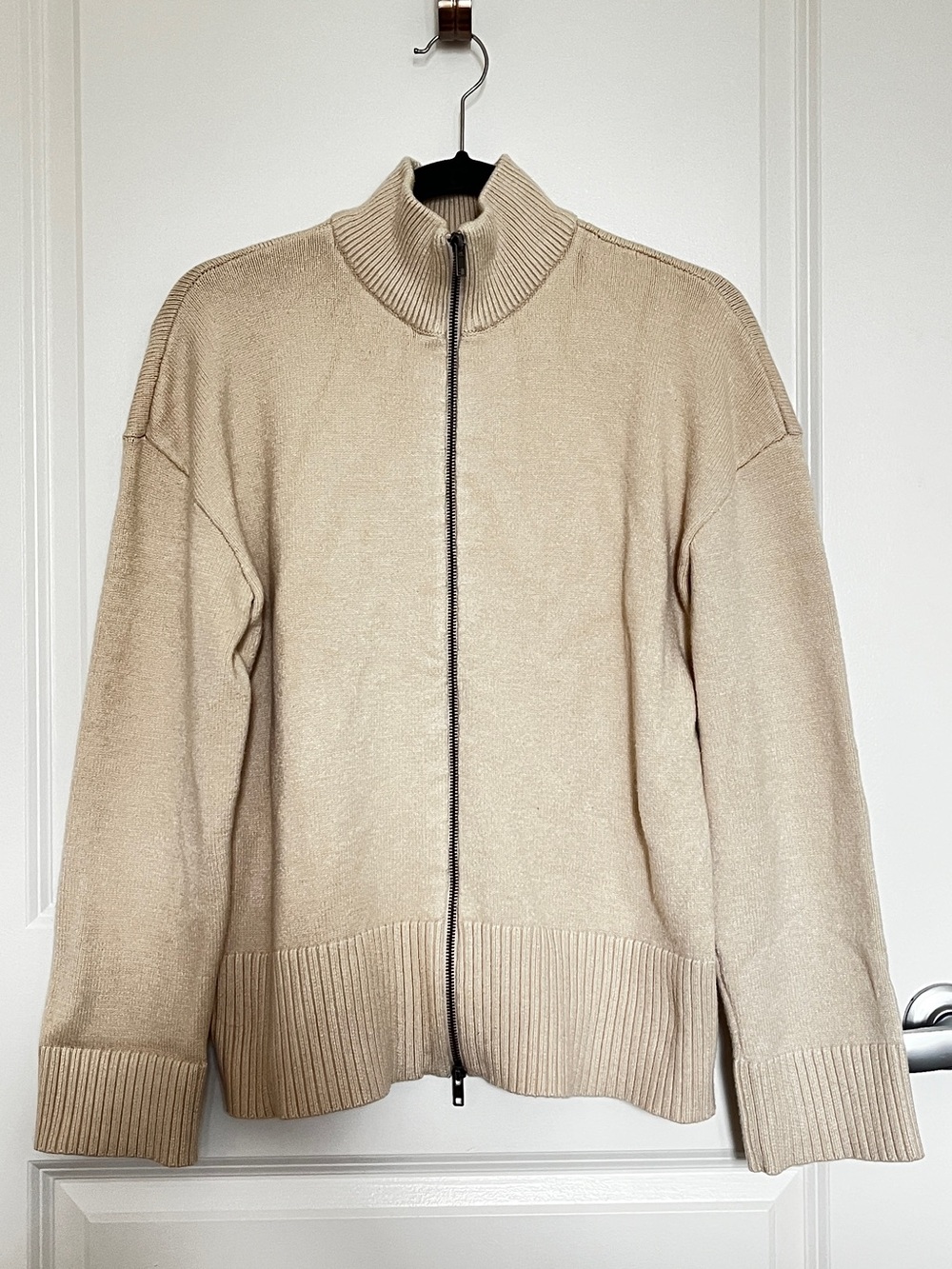 NDI Beige Full-Zip Knit Sweater Jacket